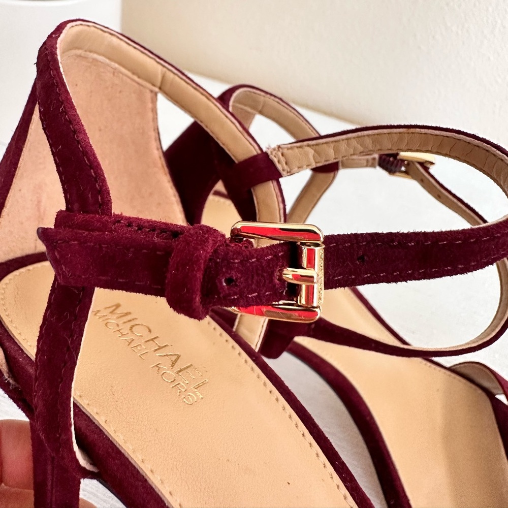 New Michael Michael Kors Simone Wine Suede Ankle Strap Dress Sandals Womens 8.5M - Picture 6 of 10